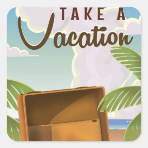 Sticker Carré Affiche de voyage vintage Take a Vacation