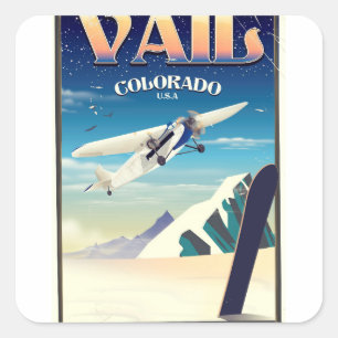 Sticker Carré Affiche de voyage vintage Vail Colorado