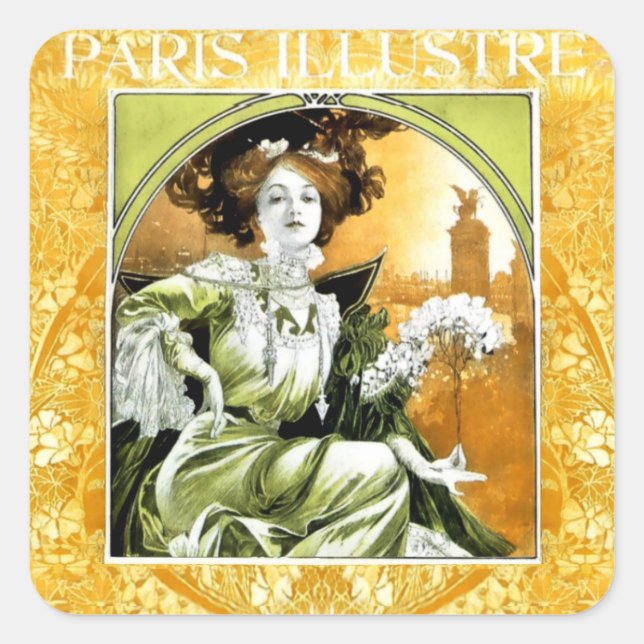Sticker Carré Affiche Paris Illustré par Alphonse Mucha (Devant)