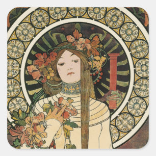 Sticker Carré Affiche vintage Alfonse Mucha Trappistine Nouveau