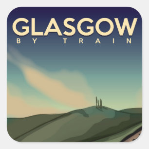 Sticker Carré Affiche vintage de train de Glasgow