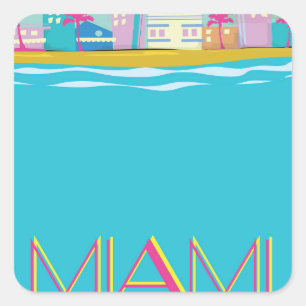 Sticker Carré Affiche vintage des années 1980 Miami Travel