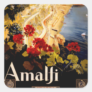 Sticker Carré Affiches d'art graphique de voyage vintage Amalfi