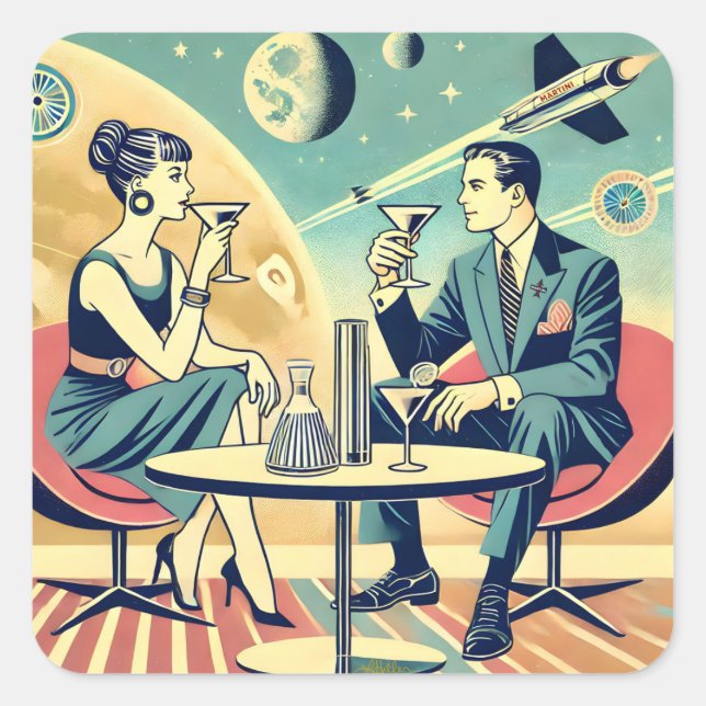 Sticker Carré Affiches de voyage spatial Martini Équipage de vol (Devant)