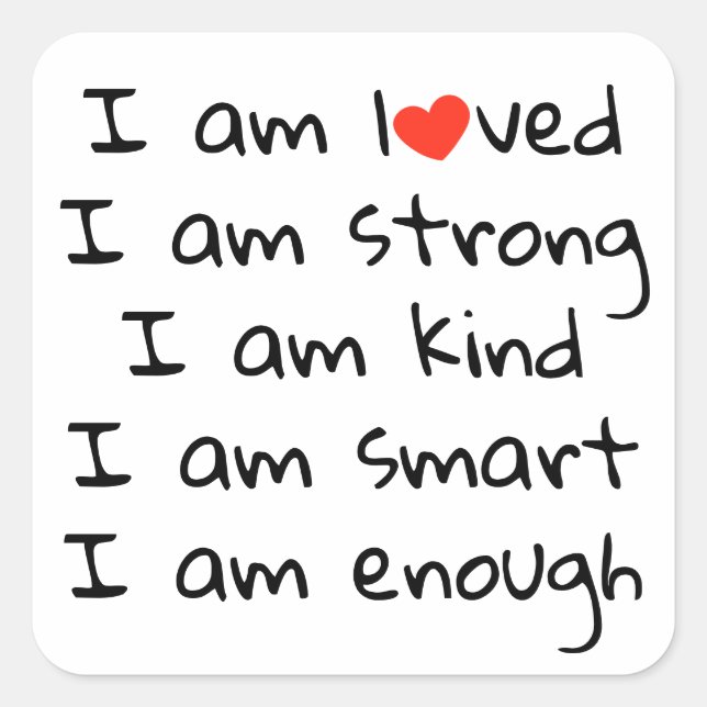 Sticker Carré Affirmations Typographie cardiaque Rouge Noir (Devant)