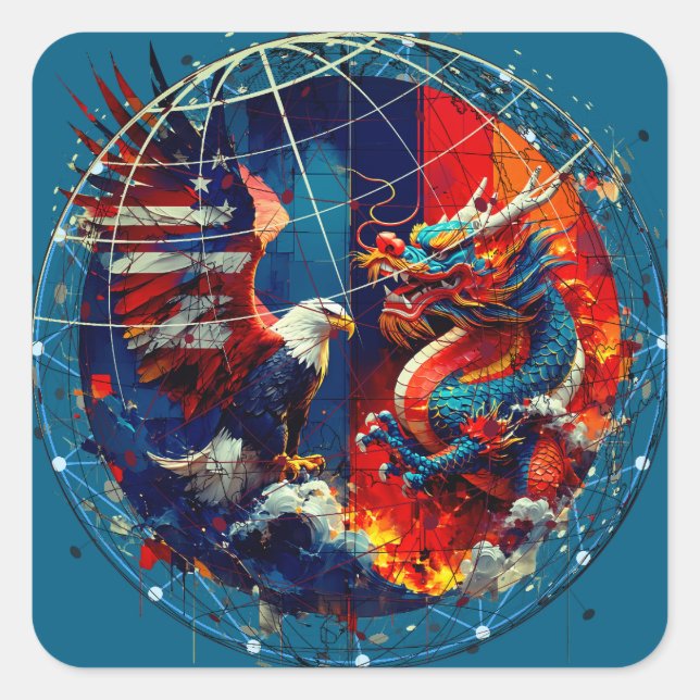 Sticker Carré Affrontement États-Unis-Chine (Devant)