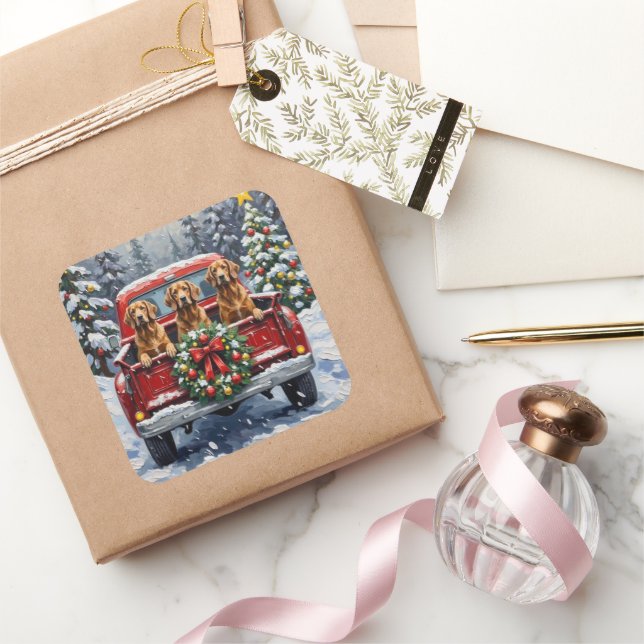 Sticker Carré Afghan Hound Christmas Red Truck Holiday (Cadeaux)