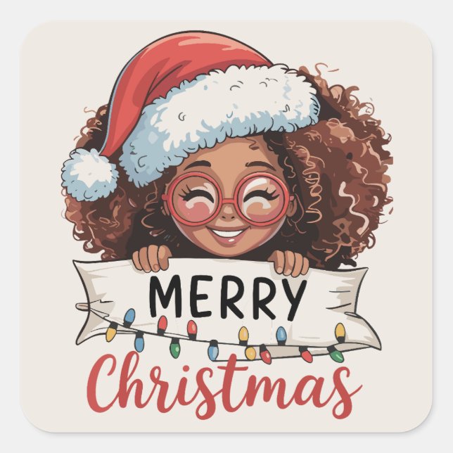 Sticker Carré Africain-Américain Joyeux Noël Africain Black (Devant)