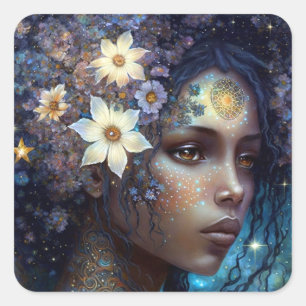 Sticker Carré African American Black Goddess Queen Imaginaire Ar