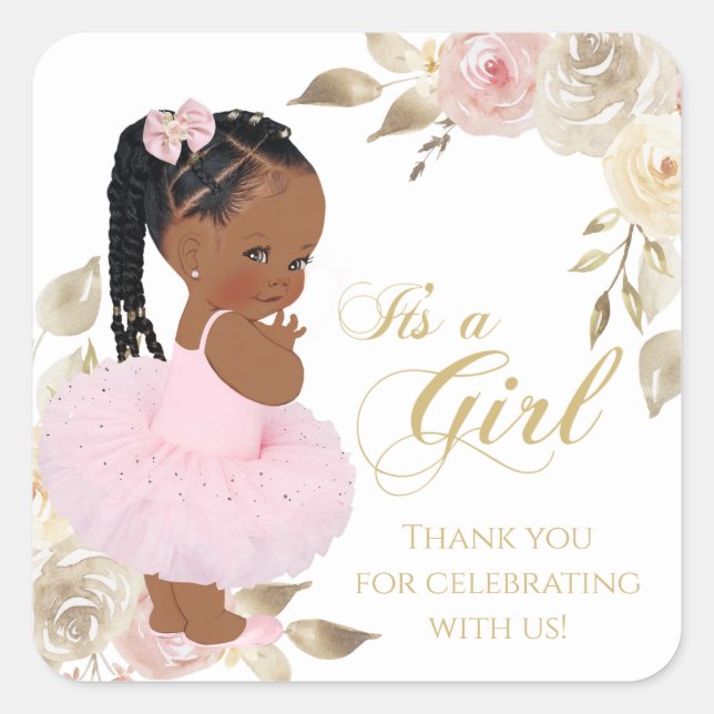 Sticker Carré African Ballerina Princess Baby shower Favoriser (Devant)