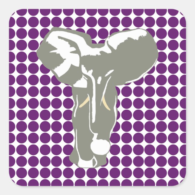 Sticker Carré African Violet Safari Dot avec Pop Art Elephant (Devant)