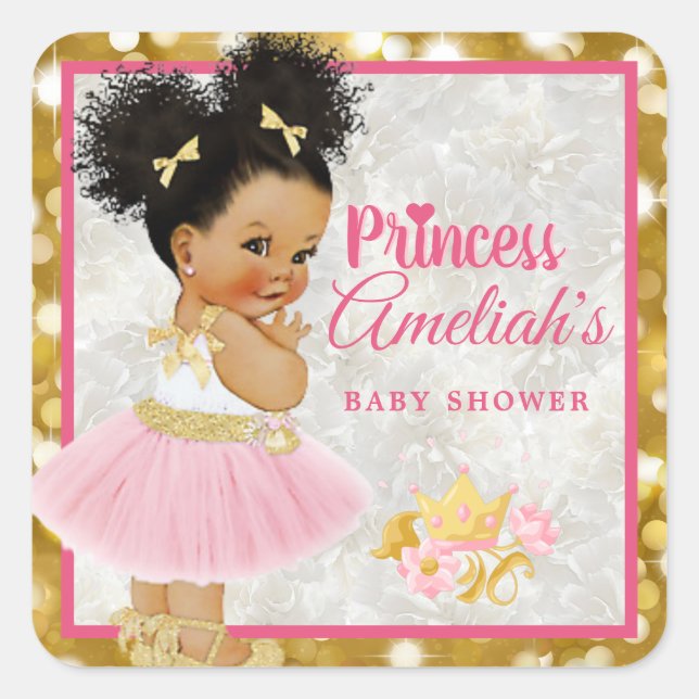 Sticker Carré Afro Princess Ballerina Baby Girl Pink|Gold Fancy (Devant)