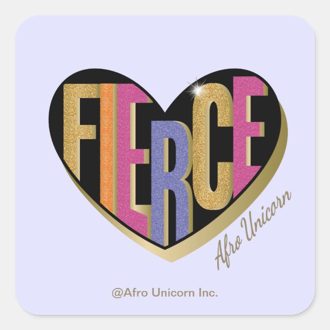 Sticker Carré Afro Unicorn Fierce Heart Design (Devant)