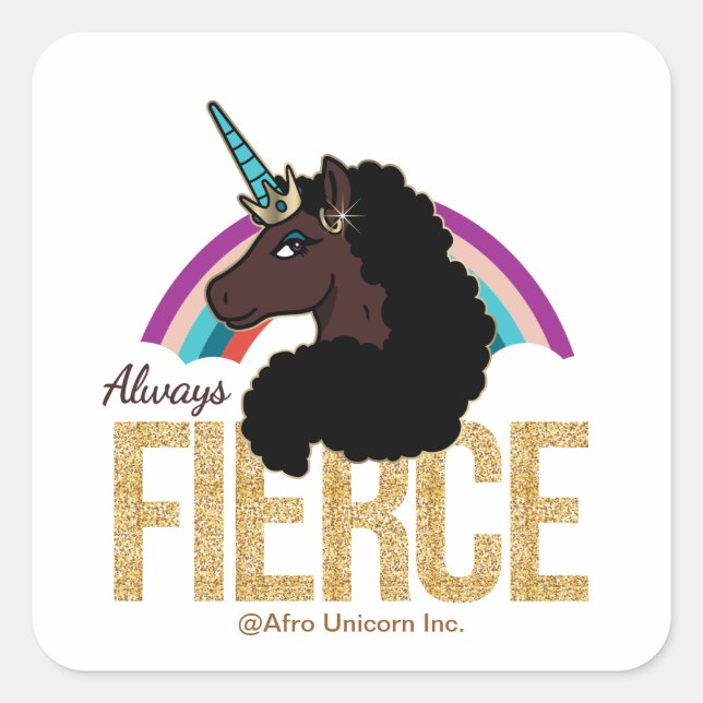 Sticker Carré Afro Unicorn | Magique - Toujours fière (Devant)