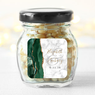 Sticker Carré Agate Bille Émeraude Vert Or Script Mariage