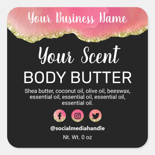 Sticker Carré Agate Black Rose Gold Parties scintillant Trier Ét (Devant)