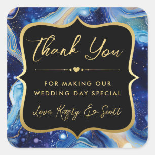 Sticker Carré Agate Céleste avec Or et Bleu Mariage
