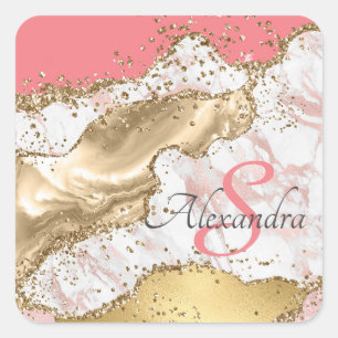 Sticker Carré Agate de Parties scintillant rose fille personnali