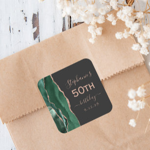 Sticker Carré Agate Emerald Green Rose Gold Dark 50e anniversair