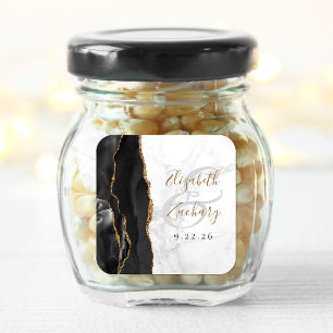 Sticker Carré Agate Geode Script Black Gold Marble Mariage