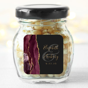 Sticker Carré Agate Geode Script Burgundy Gold Dark Mariage