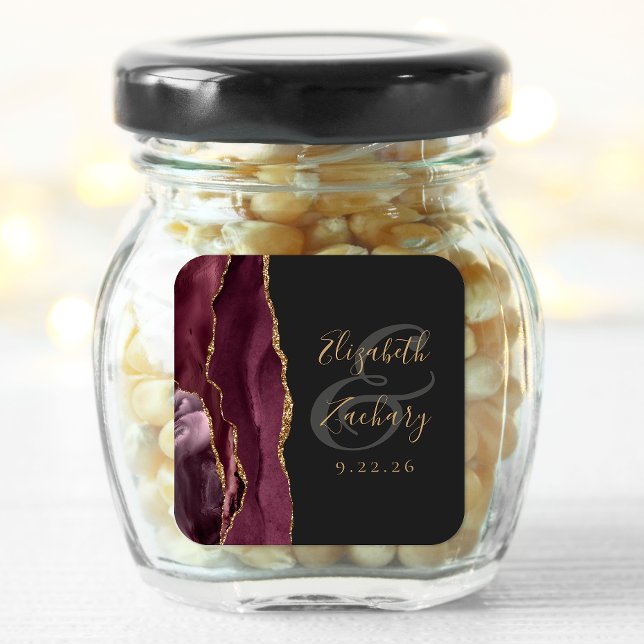 Sticker Carré Agate Geode Script Burgundy Gold Dark Mariage (Créateur téléchargé)
