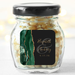 Sticker Carré Agate Geode Script Emerald Green Gold Dark Mariage