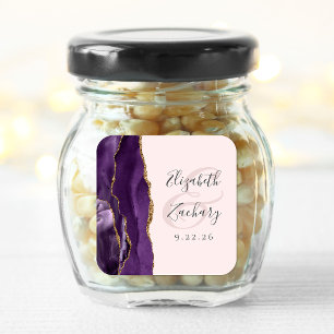 Sticker Carré Agate Geode Script Purple Gold Blush Mariage