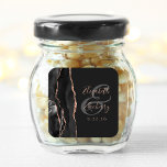 Sticker Carré Agate Geode Script Rose noir Gold Dark Mariage<br><div class="desc">Cet élégant autocollant mariage moderne présente une aquarelle noire géode d'agate décorée avec une parties scintillant en or rose faux. Customisez facilement le texte rose rose sur un arrière - plan non noir, avec les noms de la mariée et du marié dans la calligraphie manuscrite sur une grande carte grise....</div>