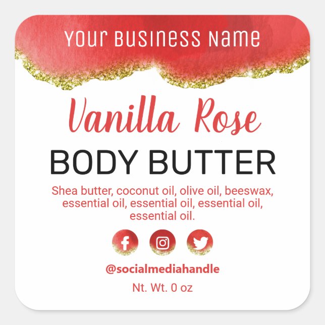 Sticker Carré Agate Gold Parties scintillant Rouge Blanc Étiquet (Devant)