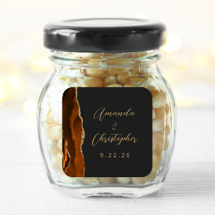Sticker Carré Agate Orange Brûlé Or Script Mariage Sombre