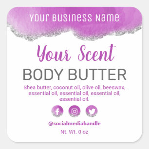 Sticker Carré Agate Purple Silver Parties scintillant White Étiq