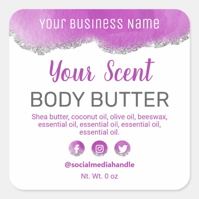 Sticker Carré Agate Purple Silver Parties scintillant White Étiq (Devant)