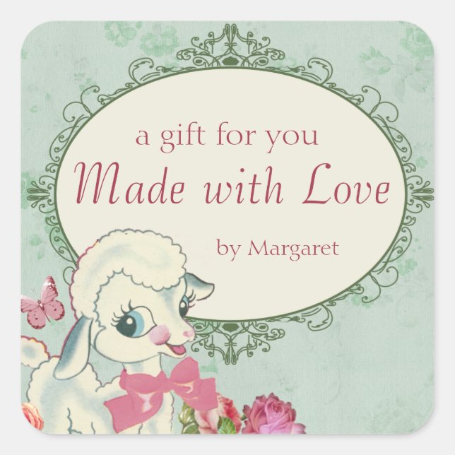 Sticker Carré agneau mignon laine de mouton tricot crochet bébé  (Devant)