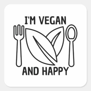 Sticker Carré Agriculture Quote : I'm vegan and happy, veganism