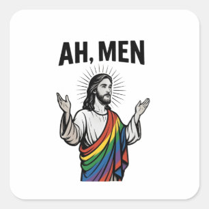 Sticker Carré Ah Men Funny LGBT Gay pride Jesus Rainbow