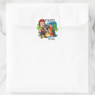 Sticker Carré Ahoy Matey Pirate Caricature pour enfants
