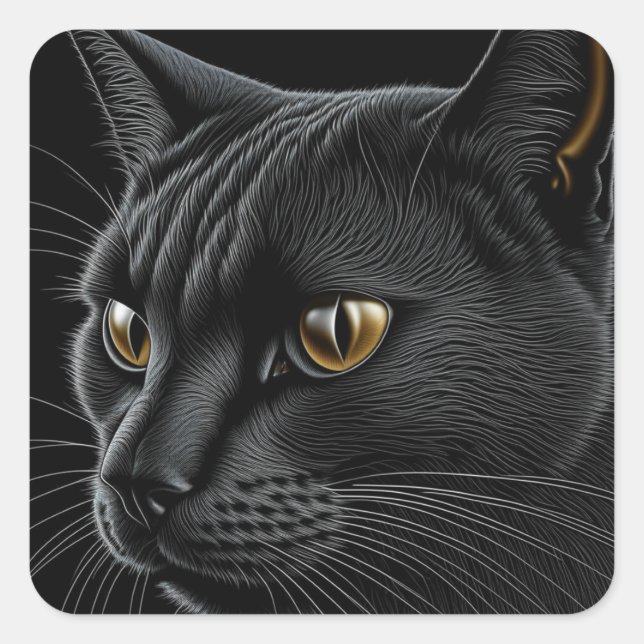Sticker Carré AI Chat noir avec yeux jaunes (Devant)