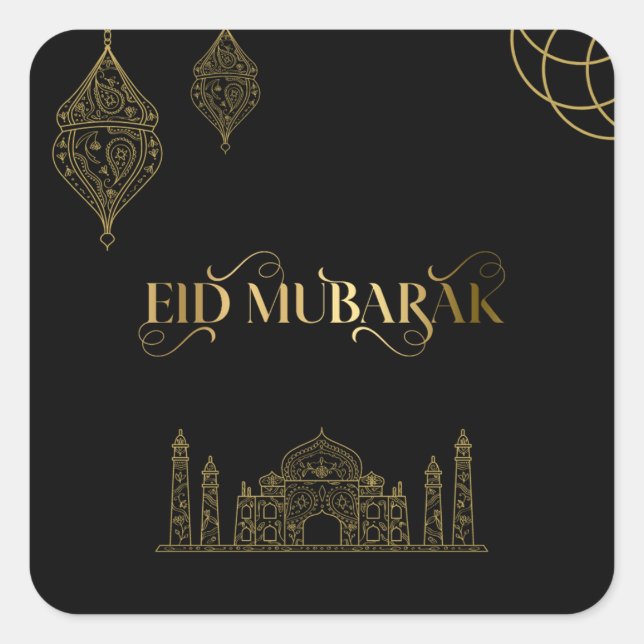 Sticker Carré Aïd Moubarak 2024 - Calligraphie d'or (Devant)
