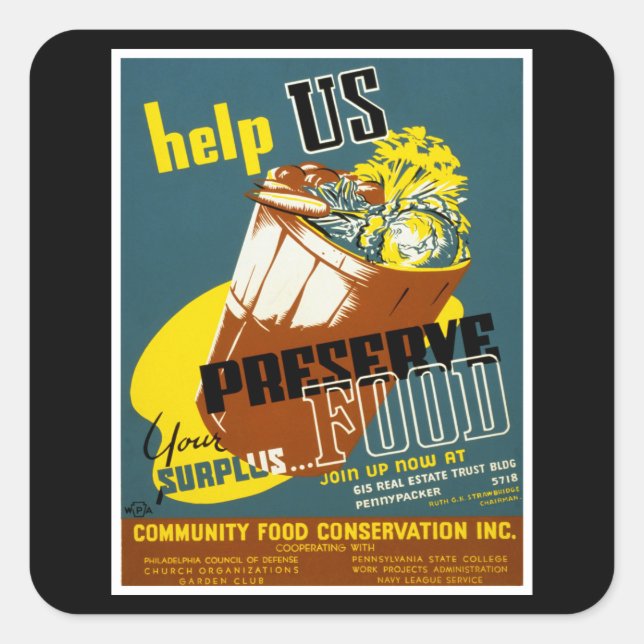 Sticker Carré Aidez-nous à préserver la nourriture (Devant)