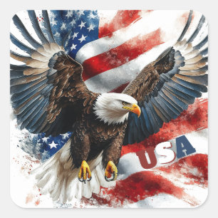 Sticker Carré Aigle américain patriotique - Drapeau américain au