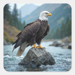 Sticker Carré Aigle de Bald sur un rocher