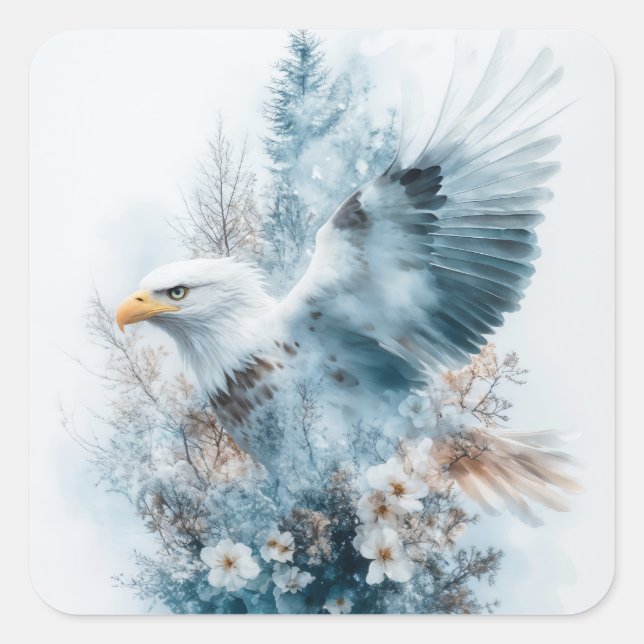 Sticker Carré Aigle Éthéré dans une Forêt de Rêve (Devant)