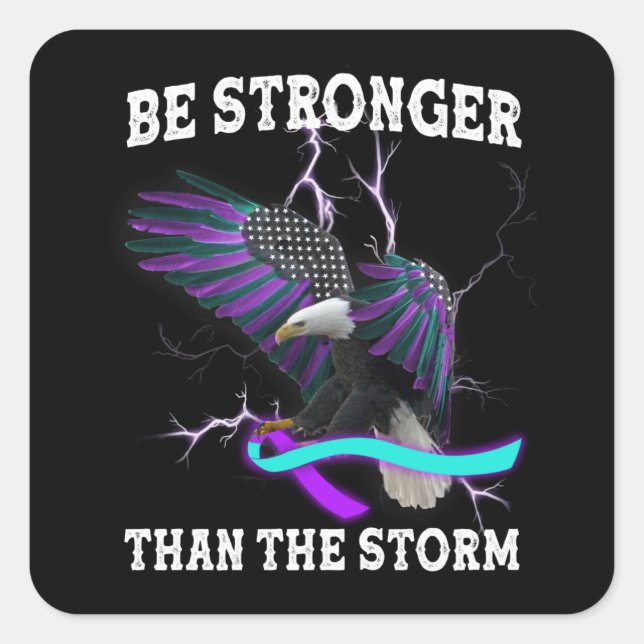 Sticker Carré Aigle Je Porte Turquoise Et Violet Prévention Du S (Devant)