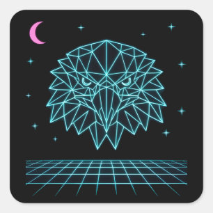 Sticker Carré Aigle Rétro Synthwave - Prédateur Volant Néon