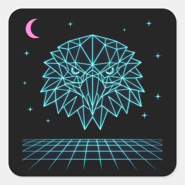 Sticker Carré Aigle Rétro Synthwave - Prédateur Volant Néon (Devant)