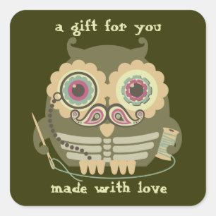 Sticker Carré Aiguille de couture squelettique de moustache de