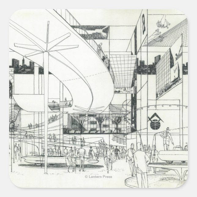 Sticker Carré Aiguille spatiale - Concept aérien Dessin 2 (Devant)