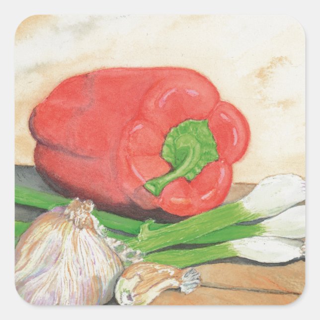 Sticker Carré Ail, oignons et poivre (Devant)