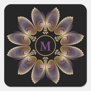 Sticker Carré Ailes d'ange abstraites Mandala Fractale Monogramm